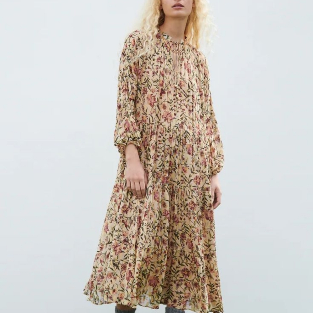 Zara floral beige dress